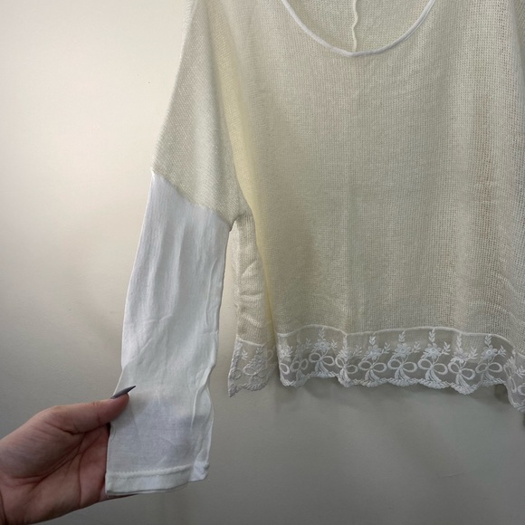 TGM Made In Italy Women's Wool Blend Top Lightweight Lace Trim Scoop Neck Blouse - Picture 4 of 6